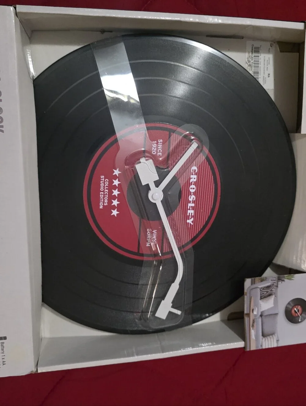 Crosley Black and Red Vinyl Record Wall Clock with White Hands